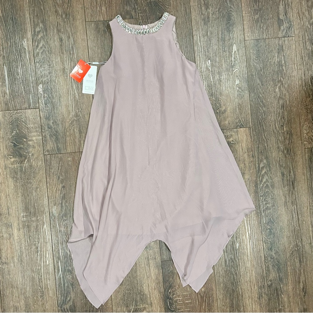 🌸 JJ’s House A-line Scoop Tea-Length Chiffon Cocktail Dress With Beading